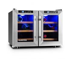 Klarstein Reserva Saloon Modern Line - Cave à vins réfrigérée, Capacité de 40 litres, 12 bouteilles, Deux portes, 3 étagères amovibles en bois, Eclairage LED, Argent