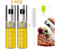 Eletorot 100ML Vaporisateur dhuile,Vaporisateur Cuisine Huile Pulvérisateur dhuile dolive, en Acier Inoxydable et Verre Bouteille pour Le BBQ,vinaigre,Sauce de soja (2 Paquets)