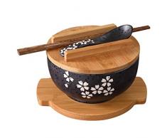 Adanse Bol Japonais Nouilles InstantanéEs Vaisselle Salle à Manger Vaisselle Salade Bol en CéRamique Apporter CuillèRe en Bois Baguettes en Bois