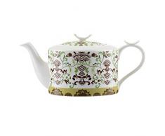 Jameson & Tailor – Théière moderne ovale en porcelaine brillante, modèle « Bohémien » - Vert et Marron - Capacité 1100ml - Résistante aux lave-vaisselles et micro-ondes