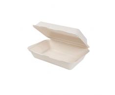 greenbox 500x raviers menu bio jetables | couvercle rab. | canne à sucre bagasse | 1000ml 16x24 cm rect. | 100% biodégr. compost. | blanc non imprimé | sans pétrole | sans prod. chim.