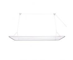 Erica Étendoir de Plafond Eric 140x50 Centimètre, Séchoir Vertical Repliable 2.5 Mètres, avec Une Capacité de Séchage de 11.2 Mètres, Revêtement PVC Blanc