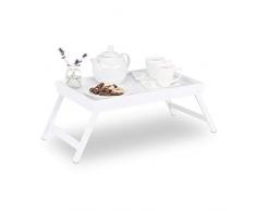 Relaxdays 10023234, Blanc Tablette de Lit Bambou Pieds Rabats Rebords Plateau de Service & Petit Déjeuner, HLP 22 x 64 x 31 cm