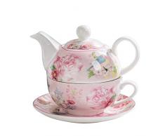 YBK Tech Euro Style Théière Tasse et Soucoupe Ensemble Art en Porcelaine Anglaise à thé en céramique Tasse à café pour Petit-déjeuner Maison de Cuisine – Oiseaux et Roses