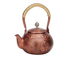 TAO Théière en cuivre à la main, bouilloire en cuivre martelée, maquillage pour le visage à motif dopéra de Pékin, épaisseur 1,2 mm, 38,8 oz