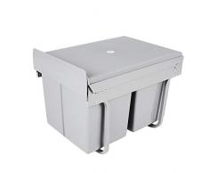 Poubelle Encastrable Armoires Cuisine Poubelle 2 x 15 Litres Compatiments Poubelle de Recyclage pour Armoires Cuisine Poubelle de Cuisine Poubelle sous Evier Coulissante Gris 48 * 34 * 41.8cm