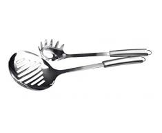 Probus - 670229 Cuillère-passoire et cuillère à spaghetti en acier inoxydable, poignée ergonomique, lavables au lave-vaisselle, Argenté