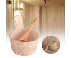 awhao-123 Kit De Sauna en Bois De Pin Naturel Robuste - Seau De Sauna À Eau 4L avec Poignée en Corde pour Hammam, Ensemble De Sauna Classique en Bois Fait À La Main - Accessoire Essentiel