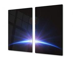 Planche à découper en verre trempé - Couvre-cuisinière et protège-plain de travail en verre résistant - UNE PIÈCE (60x52 cm) ou DEUX PIÈCES (30x52 cm chacune); D01 Série Abstract: Cosmos 1