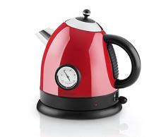 KLARSTEIN Aquavita - Bouilloire, théière, théière rétro, 1,5 litres, 2200 Watts, sans Fil, Affichage Vintage de la température, poignée Cool Touch, Socle avec Rangement du câble, Rouge