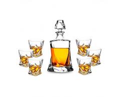 KANARS Carafe Whisky, 800ml Bouteille avec 6x 300ml Verre à Whiskey, Décanter Cristal, Belle Boîte Cadea, 7 Pièces