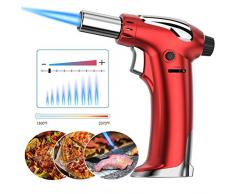 XIMU Chalumeau de Cuisine, Torche de Cuisine Professionnel avec Verrou de Sécurité et Flamme Ajustable Brûleur, Portable pour BBQ Desserts Pâtisseries Souder Cuisson Camping (Butane Non Inclus) Rouge