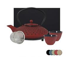 teeblume Théière en Fonte avec passoire - 2 Tasses et boîte Cadeau - Intérieur entièrement émaillé - Coloris au Choix, Fonte, Rouge Japonais, 800 ML