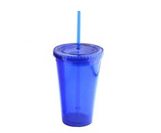 BESTONZON Verre Isotherme à Double paroi avec gobelet réutilisable en Paille réutilisable (Bleu)