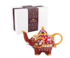 Artvigor, Service à Thé en Porcelaine, Théière de 0,8 l, Figurine Animal Éléphant Peinte à la Main