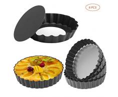 URMOSTIN Lot de 6 Moule à Tarte Cannelé/Moule à Quiche - Moule à Gâteau Rond - Fond Amovible - Revêtement Antiadhésif - Ø 12 cm / 4,7 po