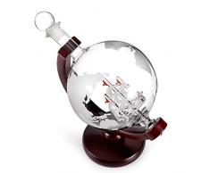 FYQF Bar Bouteille De Distillerie Globe De Whisky, Contenant De Carafe 800ml Cadeau Parfait Set, Deux Verres à Vin avec Carte du Monde