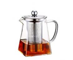 Grande théière transparente Toyo Hofu en verre résistant à la chaleur - Avec infuseur en acier inoxydable pour feuilles de thé, Verre borosilicate, 600ml