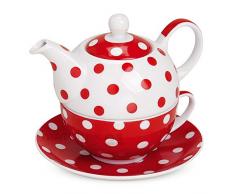 matches21 Tea for One Théière avec Tasse et Soucoupe en Porcelaine Rouge à Pois 15 x 14 cm