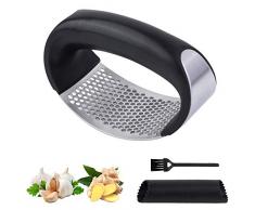 Etmury Presse-ail en acier inoxydable, coupe-ail, passe au lave-vaisselle, ustensile de cuisine, presse-gingembre, presse-ail domestique avec éplucheur dail en silicone et brosse de nettoyage