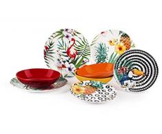 Excelsa Tropical Chic Service Table, Porcelaine, multicolore, 18 unitÃ©s