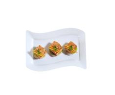 Lot de 10 – Élégant rigide Plastique ondulé Assiettes de présentation rectangulaire/plateaux – 16,5 x 26,7 cm (16 x 25 cm) – Blanc
