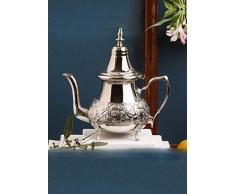 Théière marocaine en argent - authentique théière traditionnelle marocaine gravée à la main. Théière en métal de taille moyenne. Portion pour 6 verres à thé marocains de 30 ml.