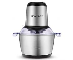 HOMEASY Hachoir Electrique Viande Avec Bol en Acier Inox 2L, Hachoir Viande 350W Avec 4 Lames pour hacer Viande, Oignon, Herbes, Fruit Sec Rapide et Sans Efforts