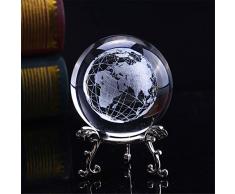 qianyue 60mm 3D Laser Terre Trèfle À Quatre Feuilles Gravé Rose Boule De Cristal Miniature Fleur Globe en Verre Sphère Décoration De La Maison Ornement (Terre)