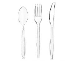 Couverts Résistants en Plastique Transparent , Service de 300 Unités, 100 Fourchettes, 100 Cuillères, 100 Couteaux, Ustensiles Jetables pour Les Fêtes, Barbecue, Anniversaires dEnfants, Pique-Niques