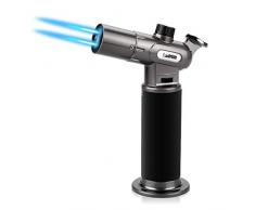 Cadrim Chalumeau de Cuisine, Bruleur Torche Culinaire Réglable Deux Flamme pour Barbecue DIY, Creme (Rechargeable Gaz Butane)