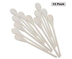 BELLE VOUS Cuillères en Bois (Lot de 12) - 30,5x4cm Grandes Cuillères de Cuisine en Bois pour Mélanger, Servir, Préparer, Remuer – Cuillère de Cuisine Multifonctions