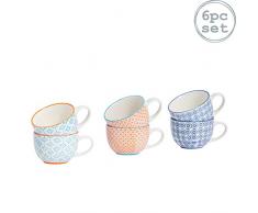 Nicola Spring Tasses à Cappuccino/à café/à thé Fantaisie et Vintage 3 modèles différents - Boîte de 6