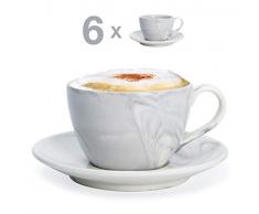 Hausmann & Söhne Tasses Cappuccino à paroi épaisse | Set de 12 pcs | Set de 6 Tasses en marbre Gris Pastel avec Soucoupe Porcelaine Tasse 170 ML (210 ML débordante), Cadeau de Noël
