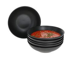 MamboCat Lampart Nero Lot de 6 assiettes à soupe noires pour 6 personnes I Assiette creuse style ethnique moderne I Bol à pâtes & céréales Grand I Assiette en faïence Noir mat