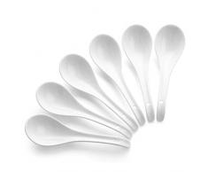 DOWAN Lot de 6 cuillères à soupe asiatiques Wonton chinoises en céramique pour riz, nouilles, blanc