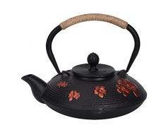 Liineparalle Thé Pot Rouge Oriental Cerise Motif Classique Fonte Théière Bouilloire Drinkware Outil 0,9 L Fer + Matériel De Cuivre pour La Maison Tee Hause Style Chinois