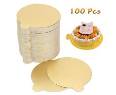 iSuperb 100pcs Présentoir à Gâteaux en Carton jetables Mini Cake Doré Jetable Plateau de Desserts Base Assiettes en Papier à Base Cake Board