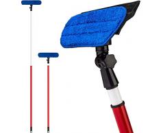 Tyroler Raclette Vitre Professionnel à Manche Long Télescopique 2M –Tête 2 en 1 en Caoutchouc et Chiffon Microfibre–Nettoyage Vitre Large de Fenêtre Intérieur ou Extérieur, Véranda, Voiture, Camion