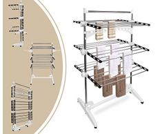 Leogreen - Etendoir à Linge, Séchoir à Linge, 3 étagères, Noir/Blanc, avec Ailes et Barre supérieure, Matériau: Tubes en Acier Inoxydable, Nombre de Barres: 24