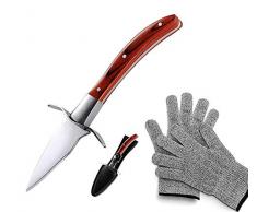 OconceptE-e Couteau Ouvre Huîtres avec Étui de Rangement en Cuir Qualité Acier Inoxydable + Gant Anti Coupure Robuste Facile à Utiliser sans Se Blesser