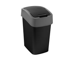 CURVER | Poubelle Flip Bin 25L, Noir / Argent, Inside Refuse, 26x34x47 cm