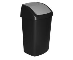 CURVER | Poubelle Swing 50L, Noir/Gris, Inside Refuse, 40,6x34x66,8 cm