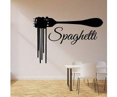 Vinyle Sticker Mural Spaghetti Fourchette Pâtes Restaurant Italien Décoration Intérieure Fenêtre Verre Autocollants Fourche Murale Français Mur Art 82X54 Cm