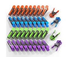 VOUNOT Pince à Linge INOX - Lot de 40 Pinces à Linge en Acier Inoxydable avec Crochet | Anti-Rouille – Anti Trace- Anti-Vent | 3X Plus d’accroche | 4 Couleurs Disponibles – Bleu-Orange-Vert-Violet