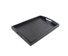 SILILUN Plateau de Service Bois Noir Laqué 45 x 35 x 4 cm