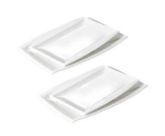 MALACASA, Série Blance, 4pcs Assiettes Plates, Plat Rectangulaire Assiettes de Présentation Porcelaine
