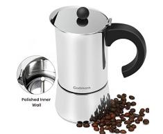Godmorn Cafetière Italienne pour 300ml 6 Tasses de café aromatique, cafetière pour Plaque à Induction, ou vitrocéramique etc, Moka en Acier Inoxydable 430 argenté.