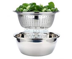 Passoire avec Bol à Mélanger en Acier Inoxydable, Passoire de Cuisine Saladier Métal Bol Inox de Préparation Design Ustensile de Cuisine Lot de 2, Diamètre de 26cm