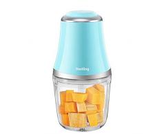 Nestling® Hachoir Electrique Viande avec Bol en verre 600 ML, Hachoir Viande 280W avec 3 Lames pour hacer Viande, Oignon, Herbes, Fruit Sec et Nourriture pour bébé (Bleu)